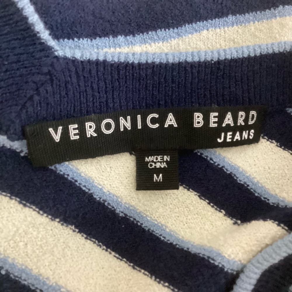 Veronica Beard Split Neck Striped Pullover Top Med - image 6